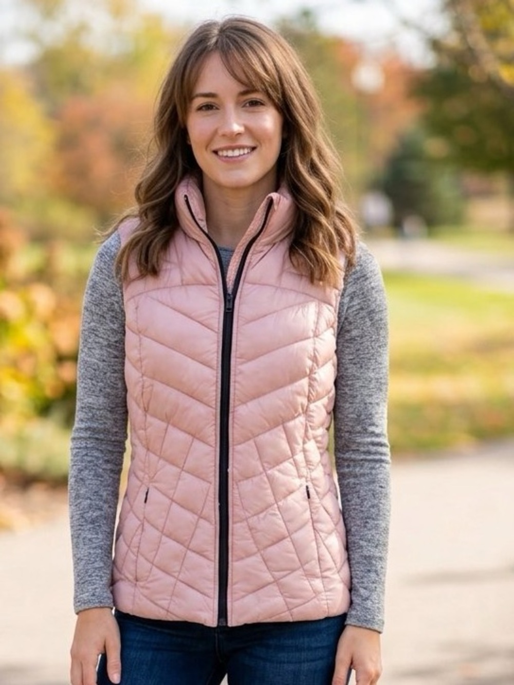Big Chill Womens Medium Vest Blush Pink Quilted Sherpa Lined Full Zip Gorpcore